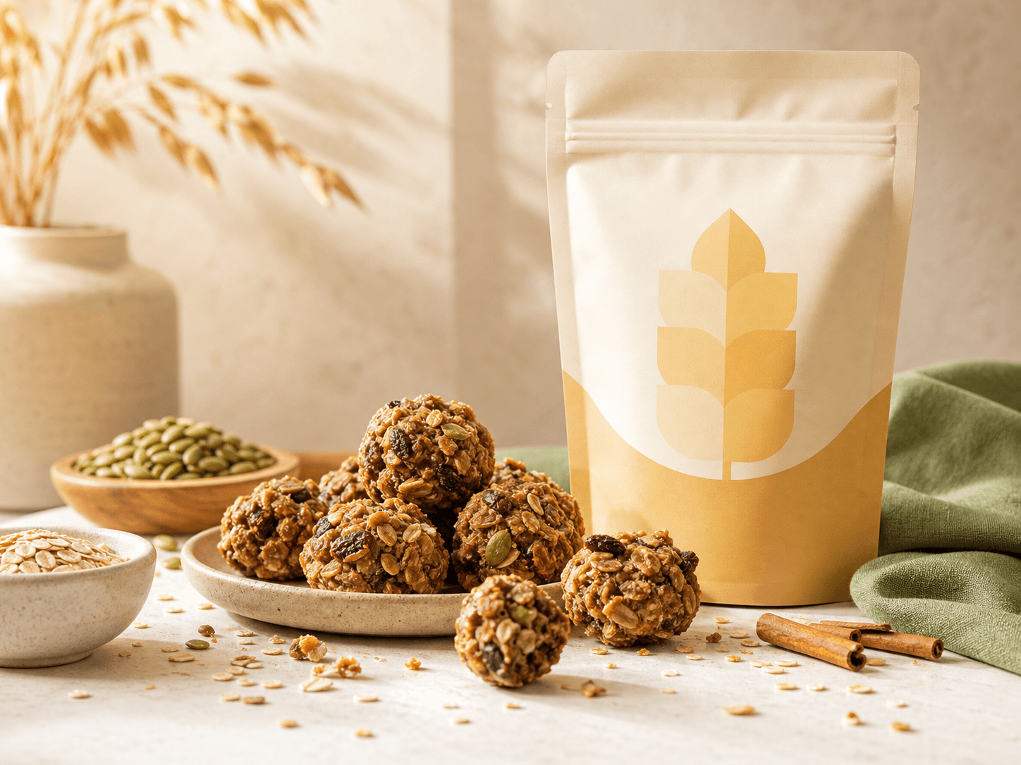 Cinnamon Trail Oat Bites product shot with oat snack clusters