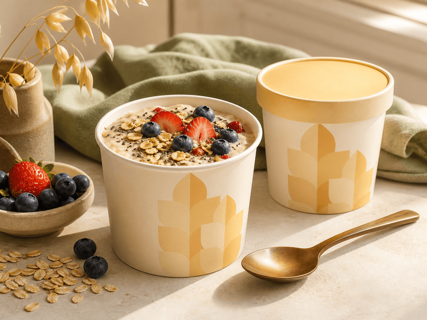 Sunrise Berry Oat Cups product shot with berries and oats